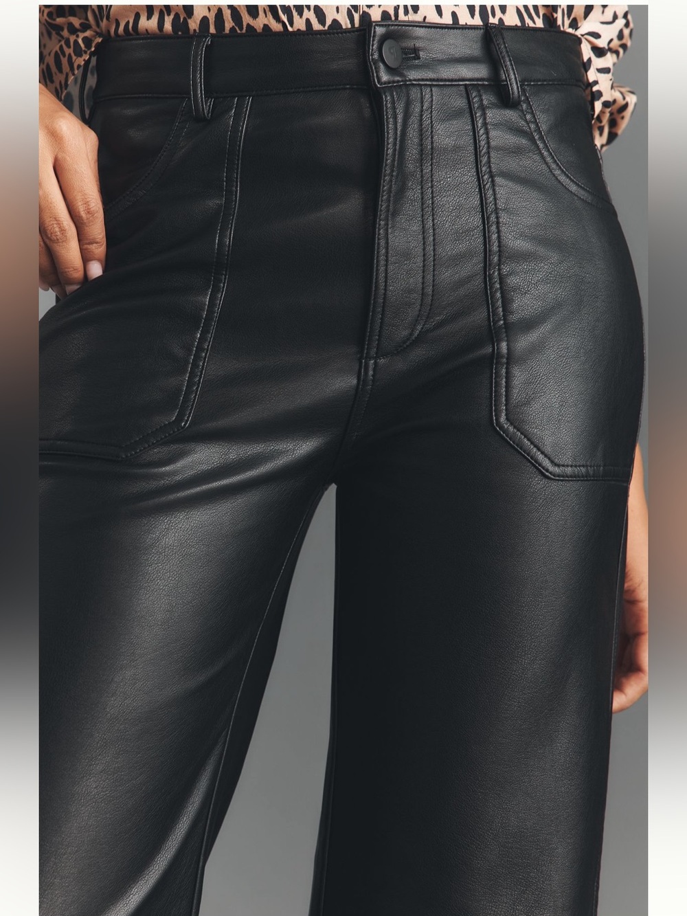 NWT- Anthropologie Pilcro Black Faux Leather Relaxed High-Rise Flare Pants